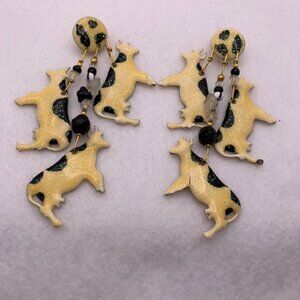 vintage, 1989 cow dangle earrings from "Lunch at the Ritz"